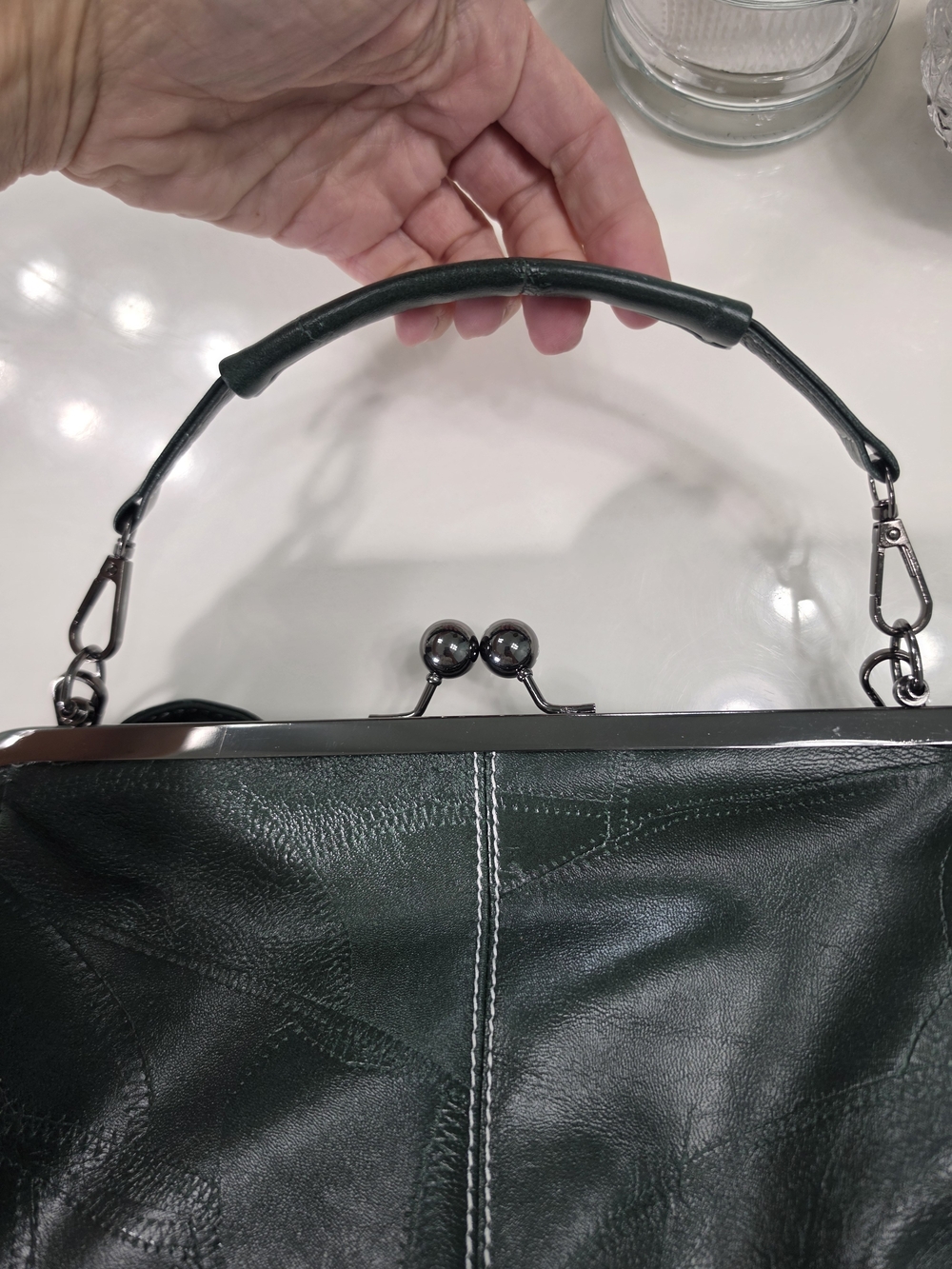 Dark Green Women's Frame Satchel Handbag - Picture 3 of 6
